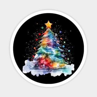 Colorful Christmas Tree Watercolor Magnet